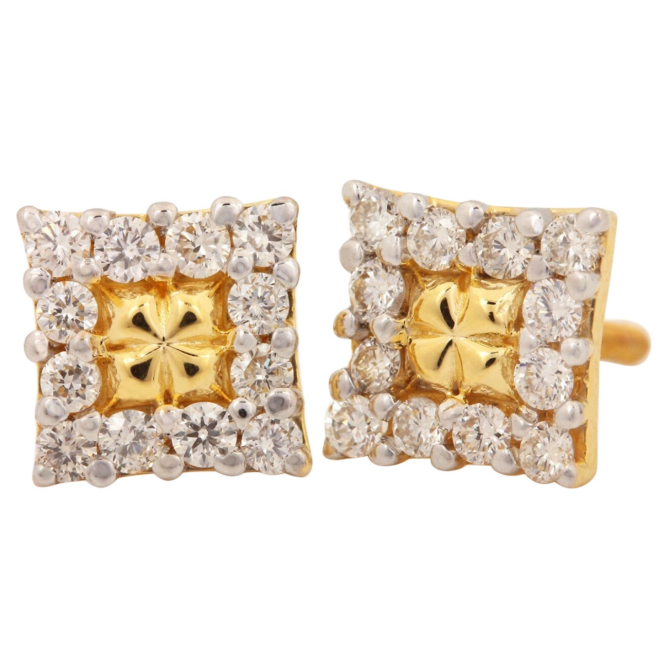 14k Yellow Gold Cushion Shape Designer Stud Earring Natural Pave Diamond Earring