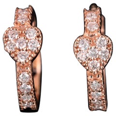 14k Yellow Gold Natural Pave Diamond Earring Heart Shaped Hoops Earring Gift.