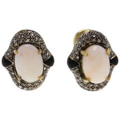 Luise Coral Diamond Onyx Earrings 3