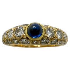 Rare Vintage Cartier Sapphire Diamond Mimi 18k Yellow Gold Round Cabochon Ring