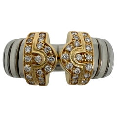 Rare Bvlgari Bulgari Parentesi Tubogas Diamond 18 Karat Gold Steel Band Ring