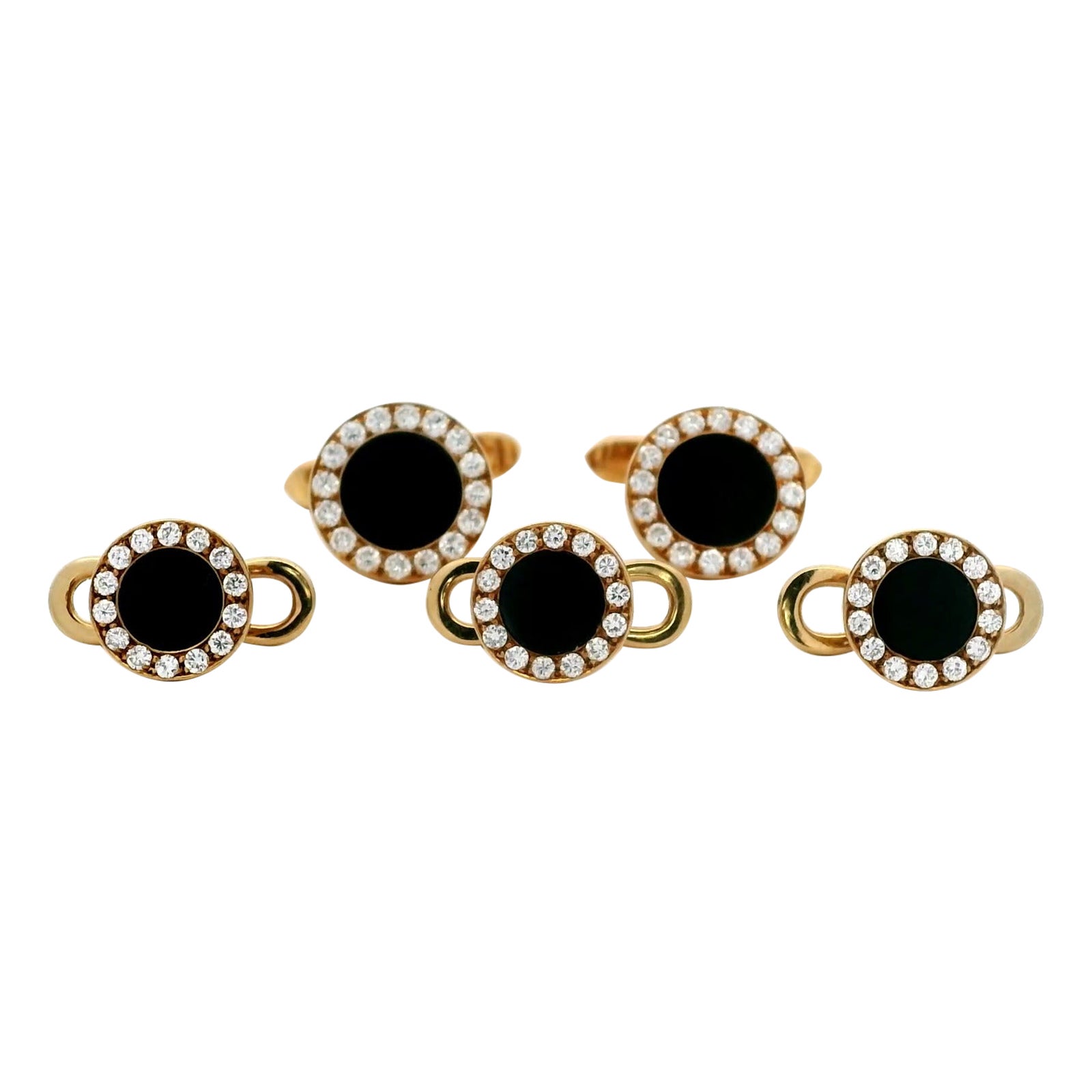 Bvlgari Onyx Diamond Cufflinks and Shirt Studs Dress Set 18 Karat Rose Gold