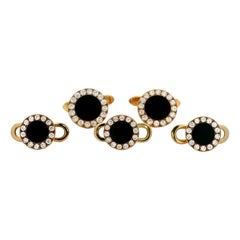 Bvlgari - Gemelli da polso e borchie per camicia in onice e diamanti - Set di abiti in oro rosa 18 carati
