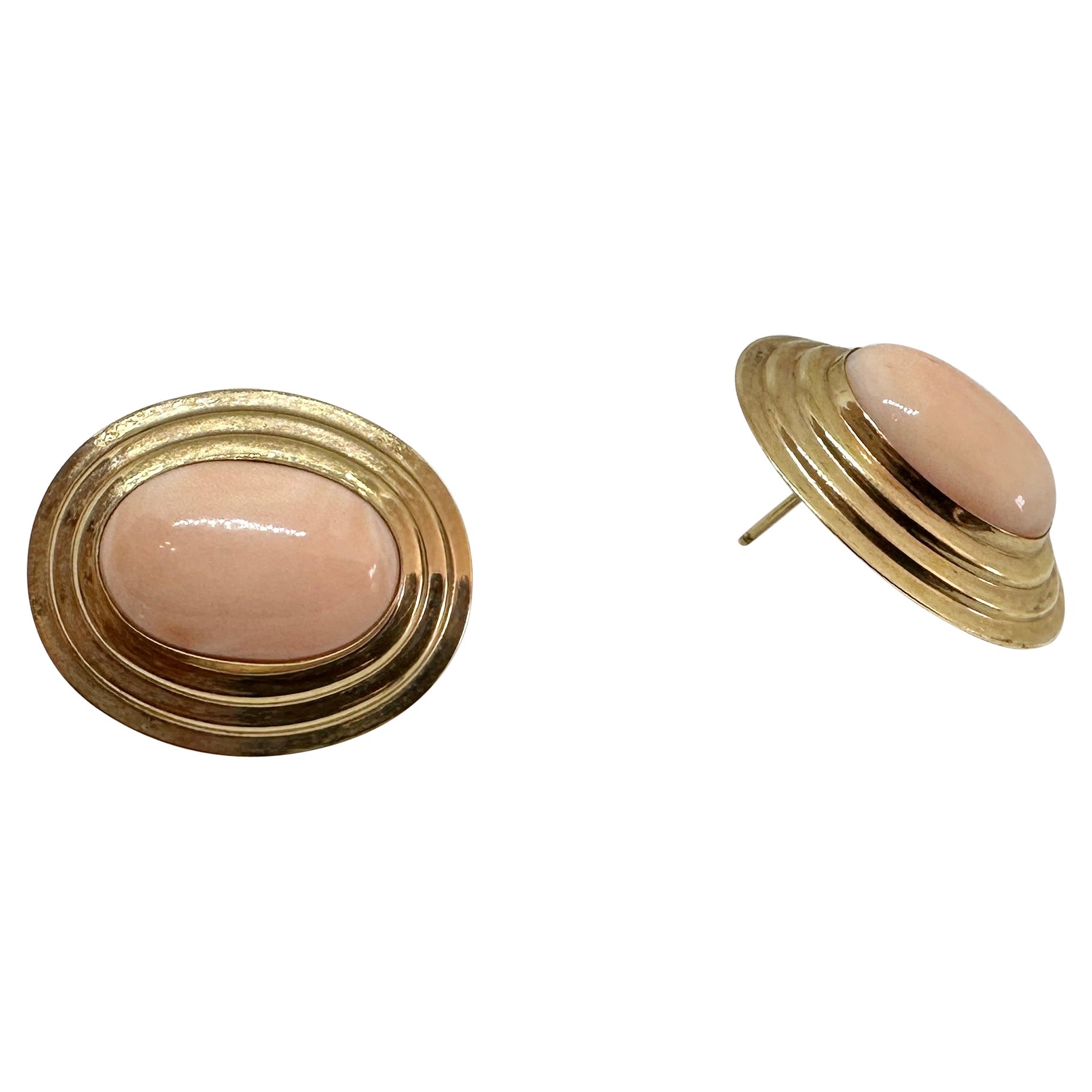 Pink Coral Earrings 14 Karat Yellow Gold Antique Retro Large 1.1 Inches