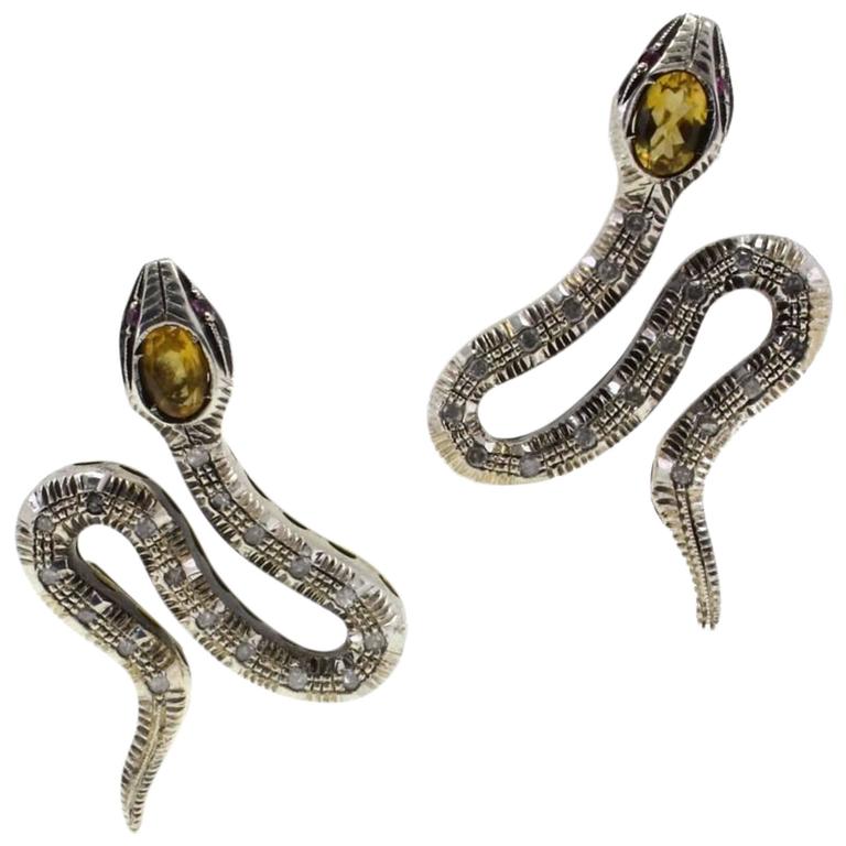 Luise Diamond Topaz Snake Earrings For At 1stdibs Luise Diamond Topaz Snake Earrings For