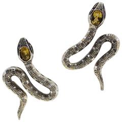 Luise Diamond Topaz Snake Earrings 1