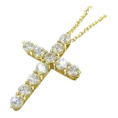 TIFFANY & Co. 18K Gold .42ct Diamond Cross Pendant Necklace