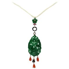 Luise Green Agate Coral Onyx Ruby Diamond Pendant 2