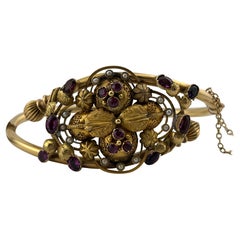 Victorian 14k Yellow Gold Amethyst, Garnet & Seed Pearl Bracelet