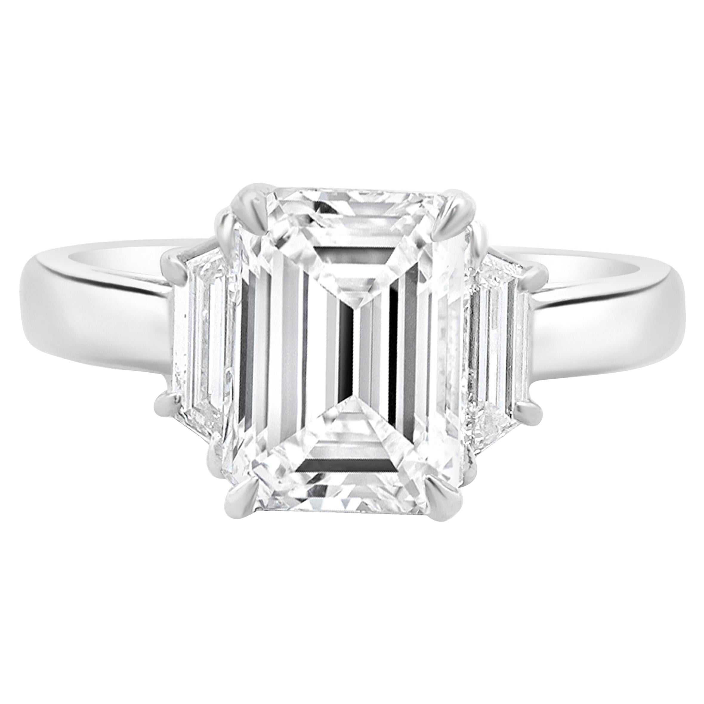 Platinum Emerald Cut Diamond Engagement Ring