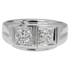 Anillo de diamantes para hombre vintage 2 diamantes talla mina antigua 14 quilates oro blanco