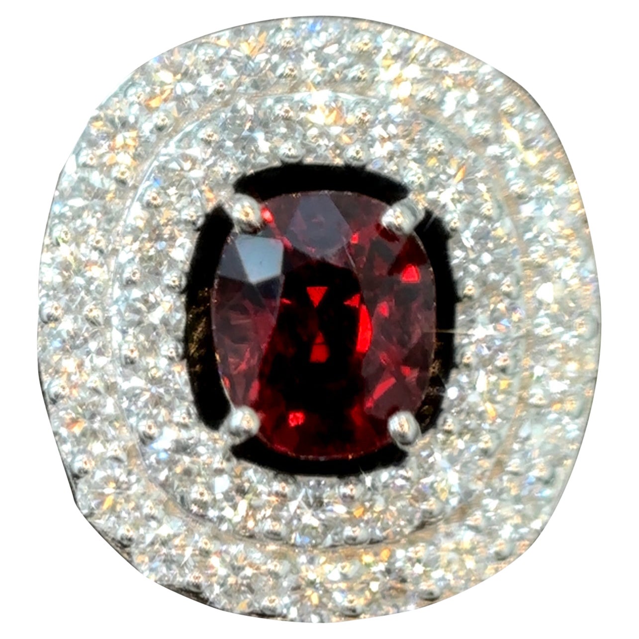 Burma No Heat Vivid Red Spinel Diamond 18K White Gold Pendant