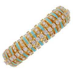 Bracelet en or jaune 14 carats avec diamants de 14,45 carats de pureté SI et émail de couleur hi-colore