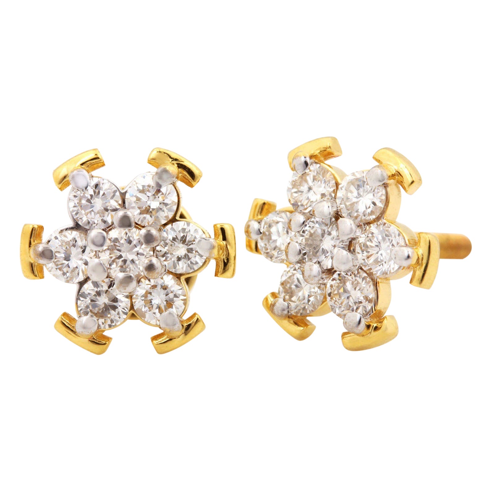 Orecchino in oro giallo 14k con diamanti naturali, stile fiore, per l'anniversario.