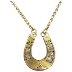 Victorian Gold Diamond Lucky Horseshoe Pendant Necklace