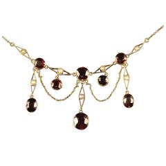 Antique Victorian Garnet Pearl Yellow Gold Lavaliere Necklace For Sale ...