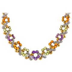 Garrard Diamond and Multi Gem 18 Karat Gold Necklace 9