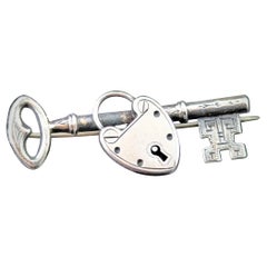 Antique sterling silver key to my heart brooch