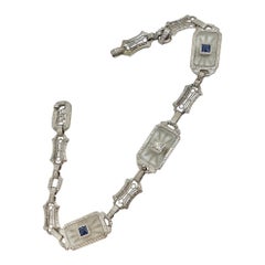 Art Deco Sapphire Diamond Bracelet Rock Crystal 18 Karat White Gold Filigree