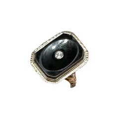 Art Deco Old Mine Cut Diamant Schwarzer Onyx-Ring Edwardianische Weißgold-Hochzeitsring aus Weißgold