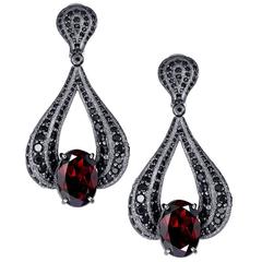 Garnet Black Diamond & Spinel Blackened Gold Textured Earrings Handmade in NYC 7