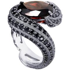 Garnet Black Spinel Blackened Gold Textured Ring Ltd Ed Handmade in NYC 4