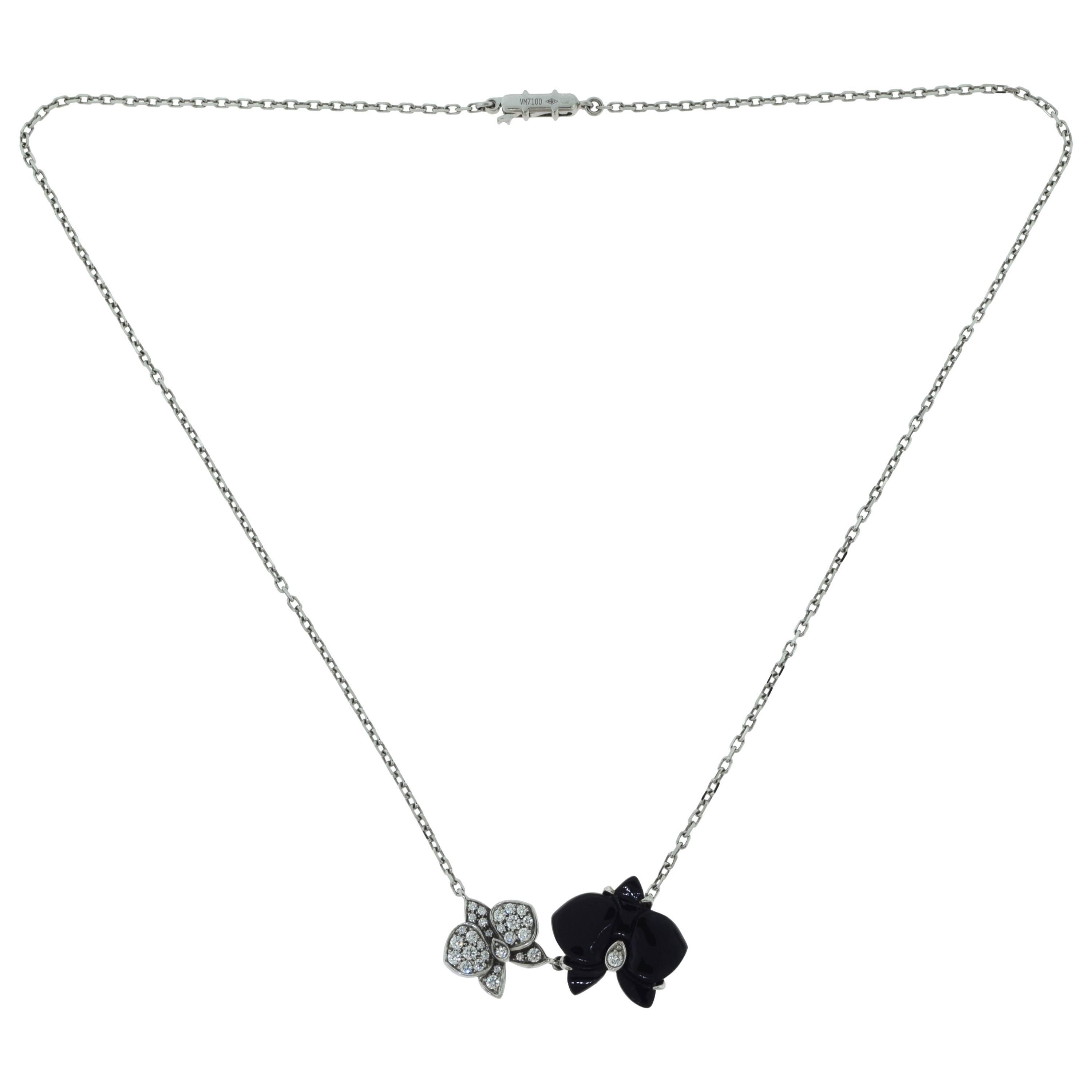 Cartier "Caresse d'Orchidées par Cartier" Diamond Necklace with Black Onyx For Sale
