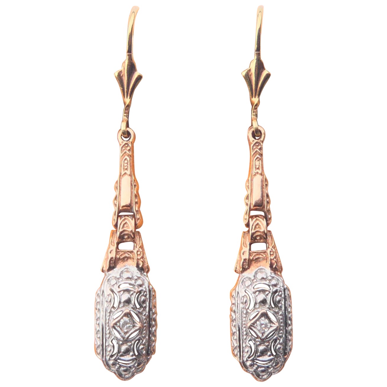 Pendientes Colgantes Antiguos Alemanes Diamantes macizos Oro 14K / 6.75gr