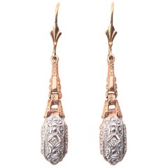Antique German Dangle Earrings Diamonds solid 14K Gold / 6.75gr
