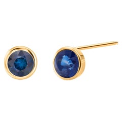 Matched Round Sapphire 1.50 Carat 14 Karat Yellow Gold 0.23 Inch Stud Earrings