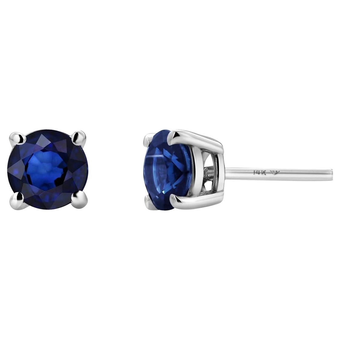 Matched Pair Round Sapphire 1.65 Carat White Gold 0.23 Inch Wide Stud Earrings