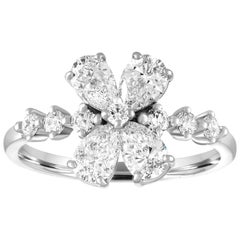 1.58 Carats Diamond Flower White Gold Ring