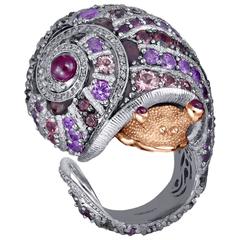 Sapphire Tourmaline Diamond Topaz Ruby Snail Ring One of a Kind Handmade in NYC 12