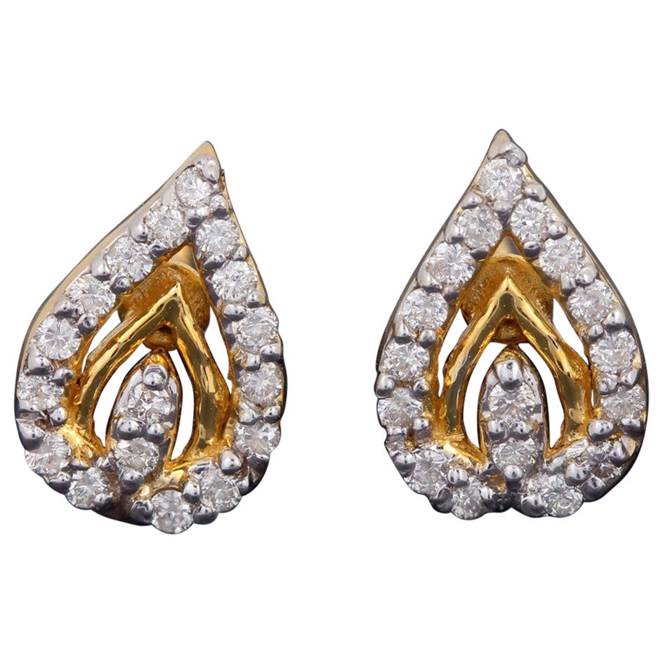14k massives Gelbgold Natürlicher Pave Diamant Birnenförmiger Ohrring Jahrestag Geschenk.