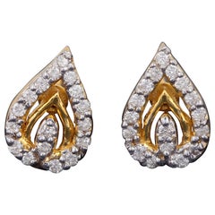 14k massives Gelbgold Natürlicher Pave Diamant Birnenförmiger Ohrring Jahrestag Geschenk.