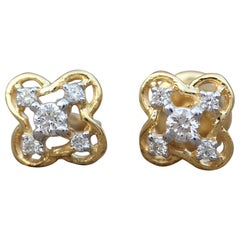 14k Yellow Gold Stud Earrings Natural Pave Diamond Studs Unique Anniversary Gift