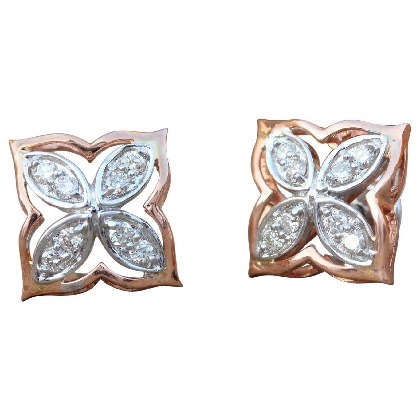 Magnifiques clous d'oreilles en or jaune 14 carats et diamants pavés naturels pour femmes