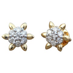 14k Yellow Gold Studs Natural Pave Diamond Earring Unique Wedding Gift For Her.