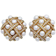 Vintage Pearl and Diamond Earrings