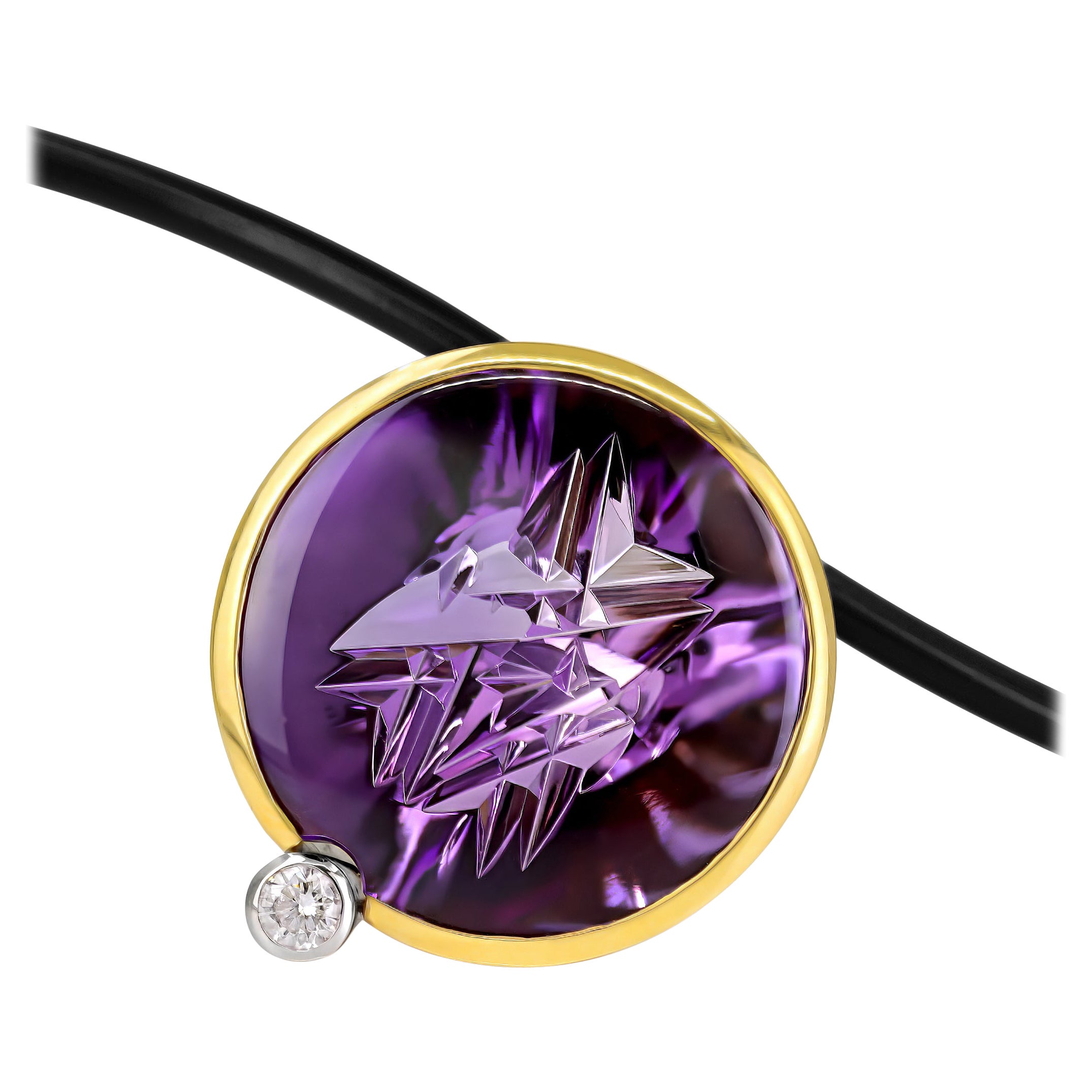 18.70 Carat Amethyst Diamond Gold Platinum Pendant Necklace, Atelier Munsteiner For Sale