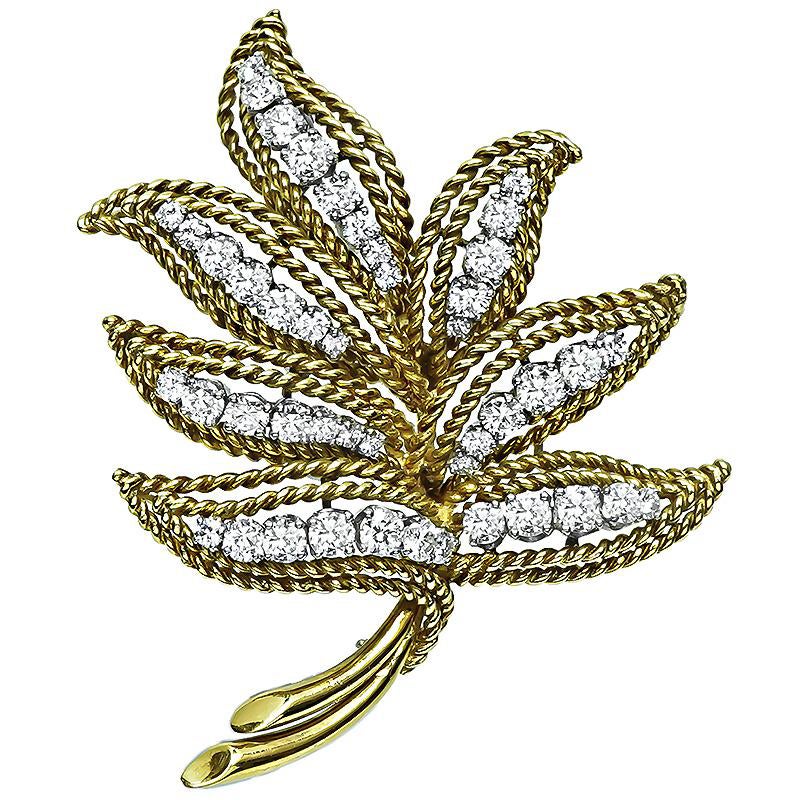 2.50ct Diamond Gold Leaf Pin