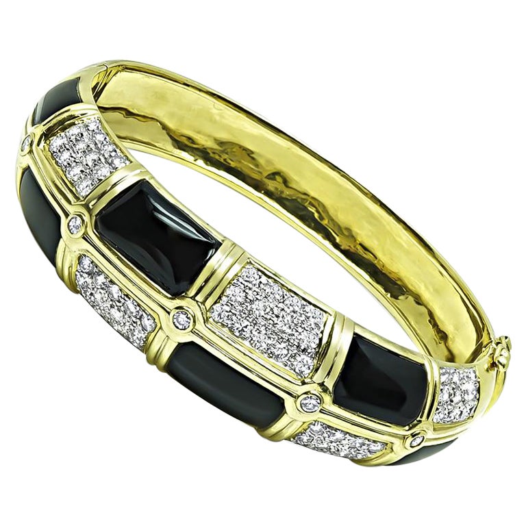 3.50ct Diamond Onyx Gold Bangle