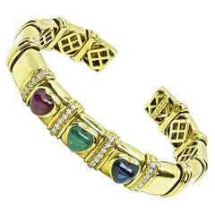 7.50ct Ruby Emerald and Sapphire 0.50ct Diamond Gold Bangle
