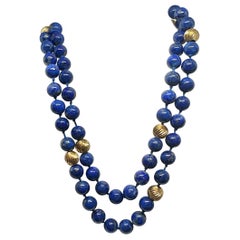 Collar de Cuentas de Lapislázuli de Oro de 14 Kilates 27,5 Pulgadas Retro Antiguo