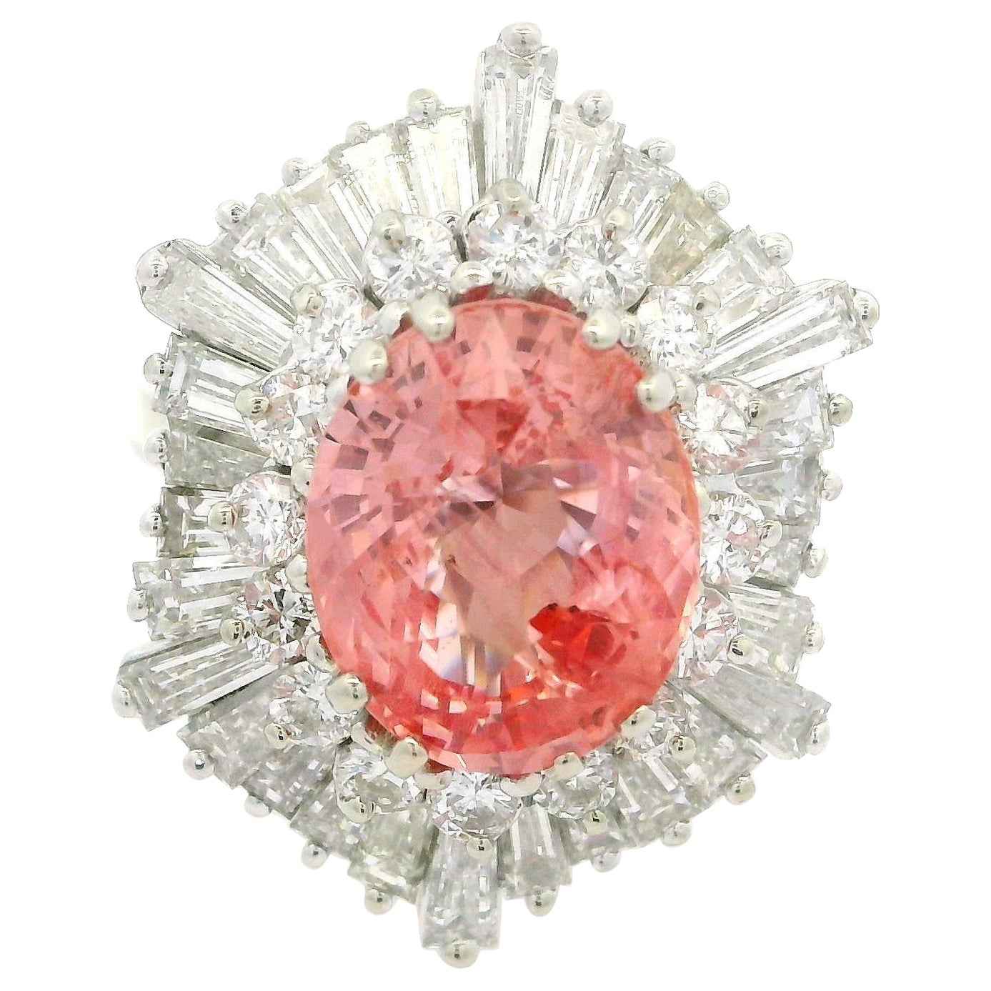 Vintage Gold AGL 7.61ctw No Heat Padparadscha Sapphire Diamond Ballerina Ring