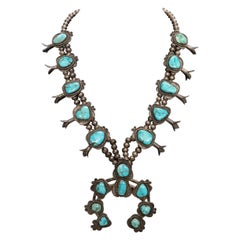 Navajo Turquoise Squash Blossom Necklace