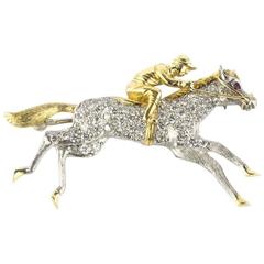 Used Horse and Jockey Diamond & Gold Brooch