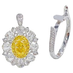 GIA Certified Oval-Cut 1.01 Carat Yellow Diamond Double Halo Ring/Pendant