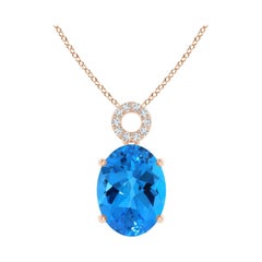 Natural GIA Certified Oval 10.89 ct Sky Blue Topaz Pendant in 18K Rose Gold