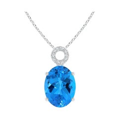 Natural GIA Certified Oval 10.89 ct Sky Blue Topaz Pendant in 18K White Gold